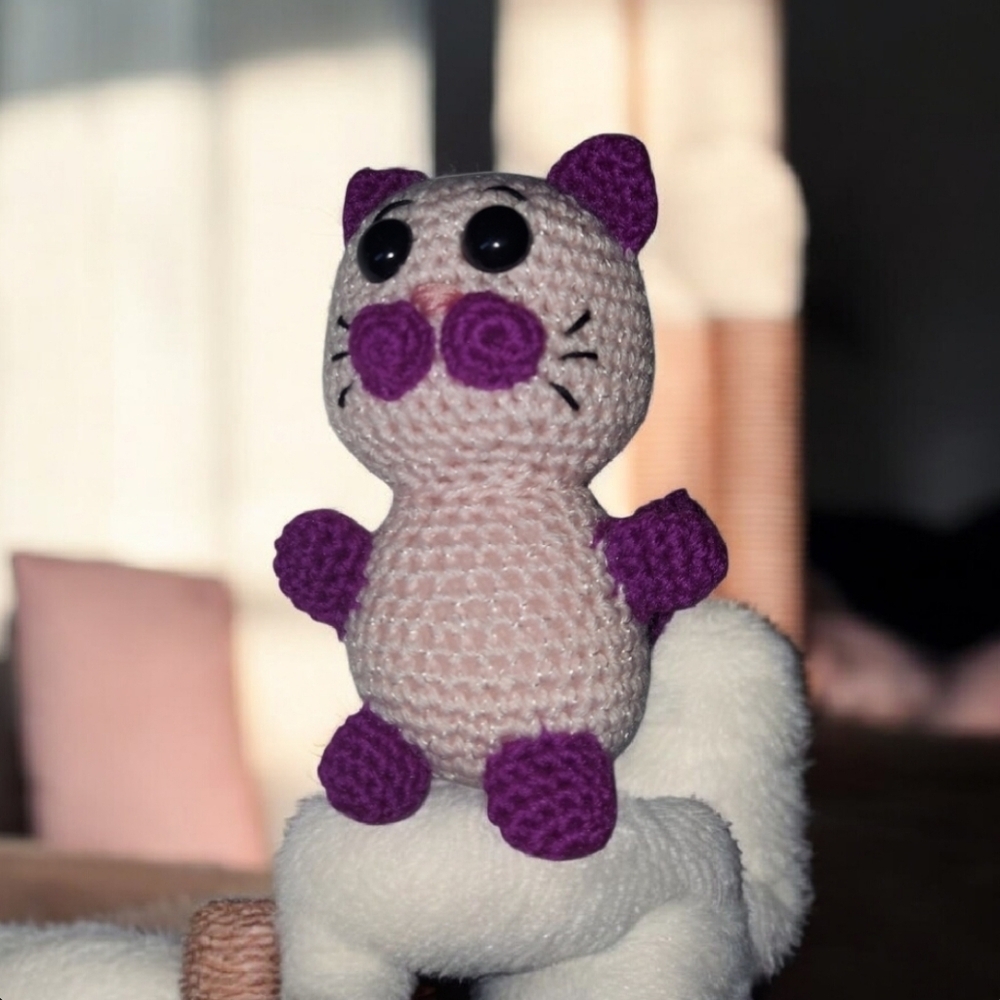 Handmade Pink Purple Cat Amigurumi Crochet Doll